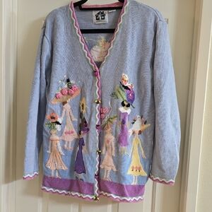 Storybook Knits Pink and Black Trim Cardigan